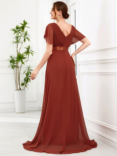 ever MONICA|Floral Chiffon High Waist Short Sleeves Bridesmaid Dress (Final Sale)