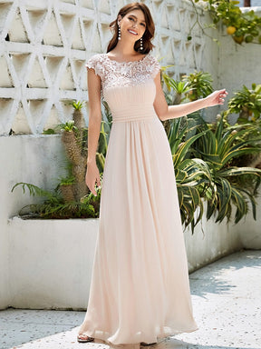 Flattering A-Line Chiffon Lace Evening Dress for Wedding with Cap Sleeve