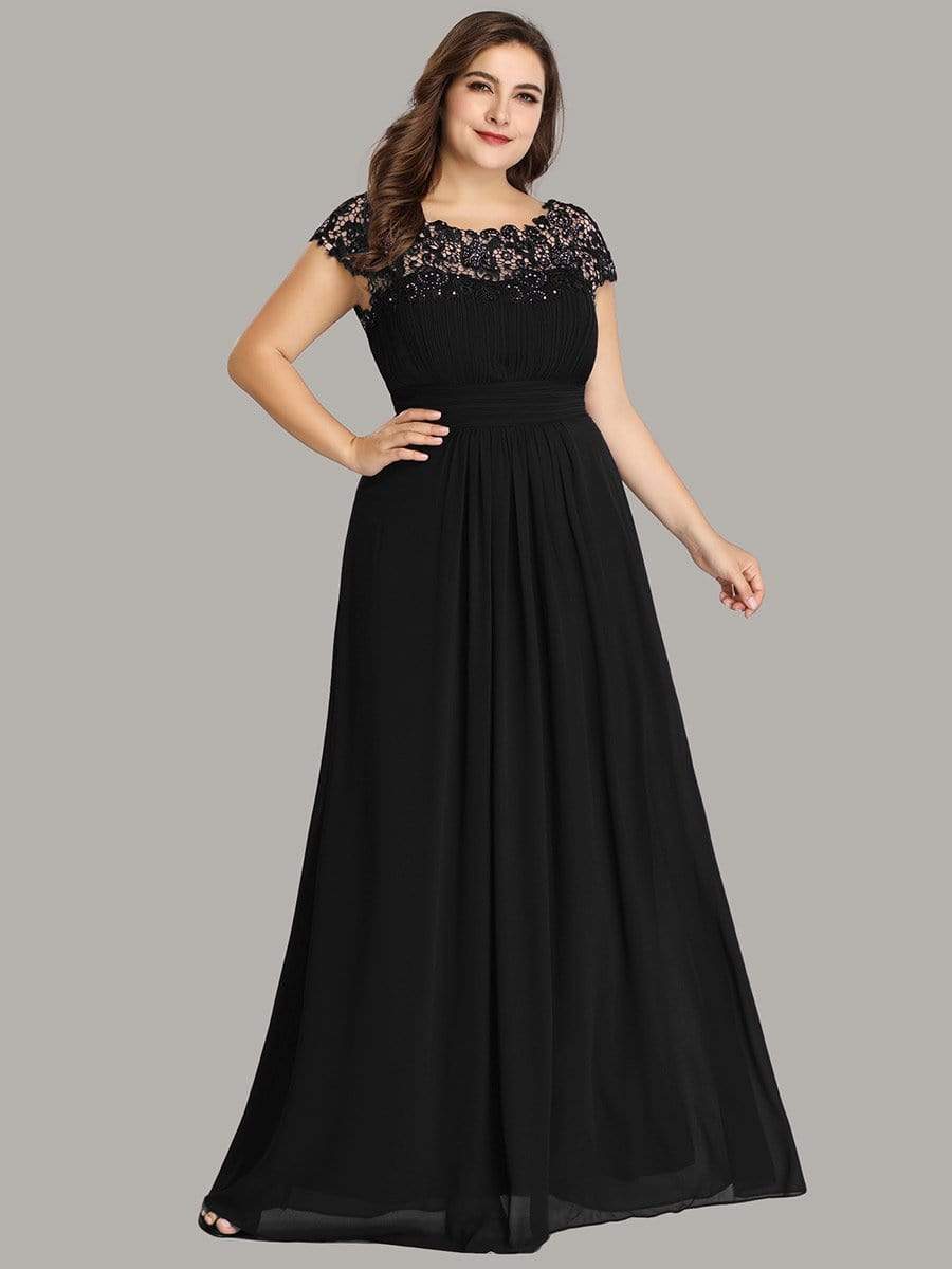 Custom Size Elegant Flattering Maxi Plus Size Evening Dress #color_Black