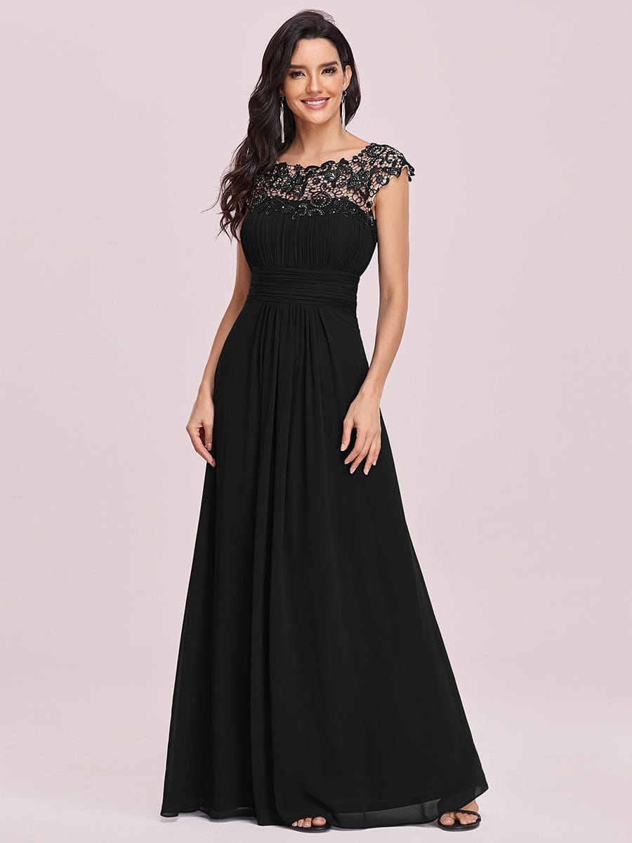 Custom Size Flattering Cap Sleeve Chiffon Bridesmaid Dress #color_Black