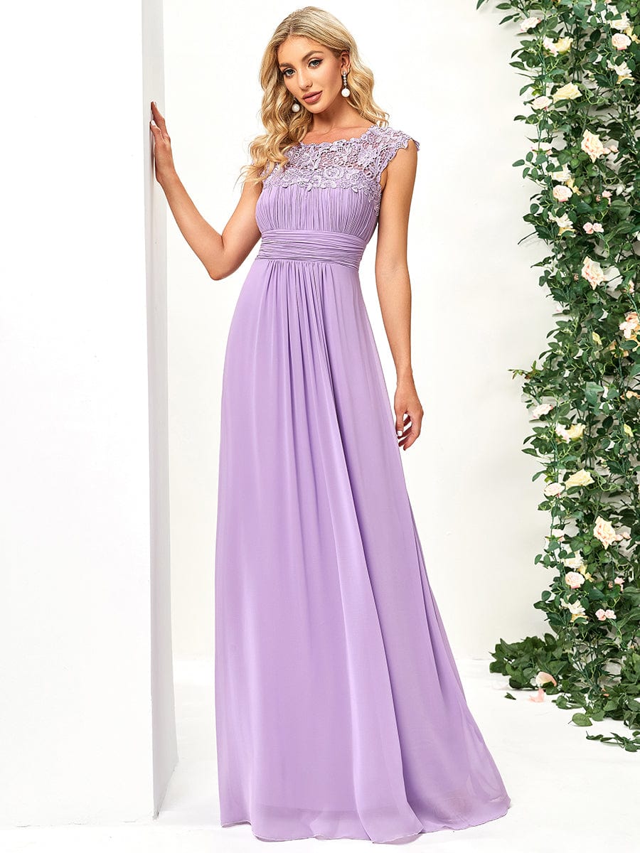 Flattering Cap Sleeve Chiffon Bridesmaid Dress #color_Lavender