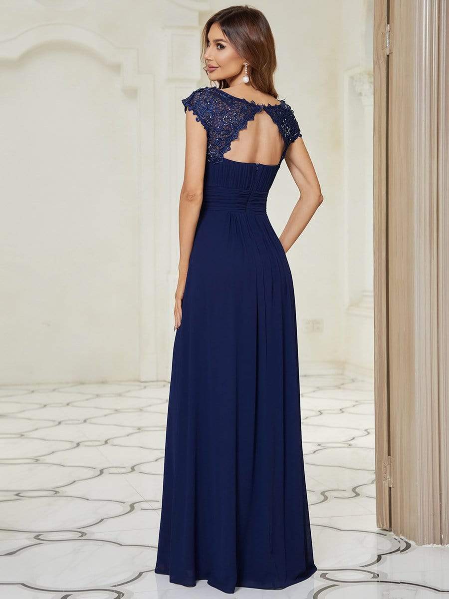 Custom Size Flattering Cap Sleeve Chiffon Bridesmaid Dress #color_Navy Blue