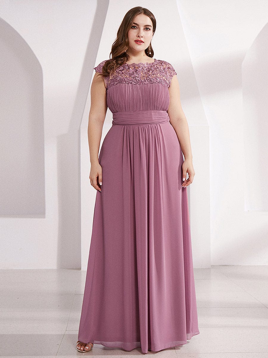 Custom Size Flattering A-Line Chiffon Lace Evening Dress for Wedding with Cap Sleeve