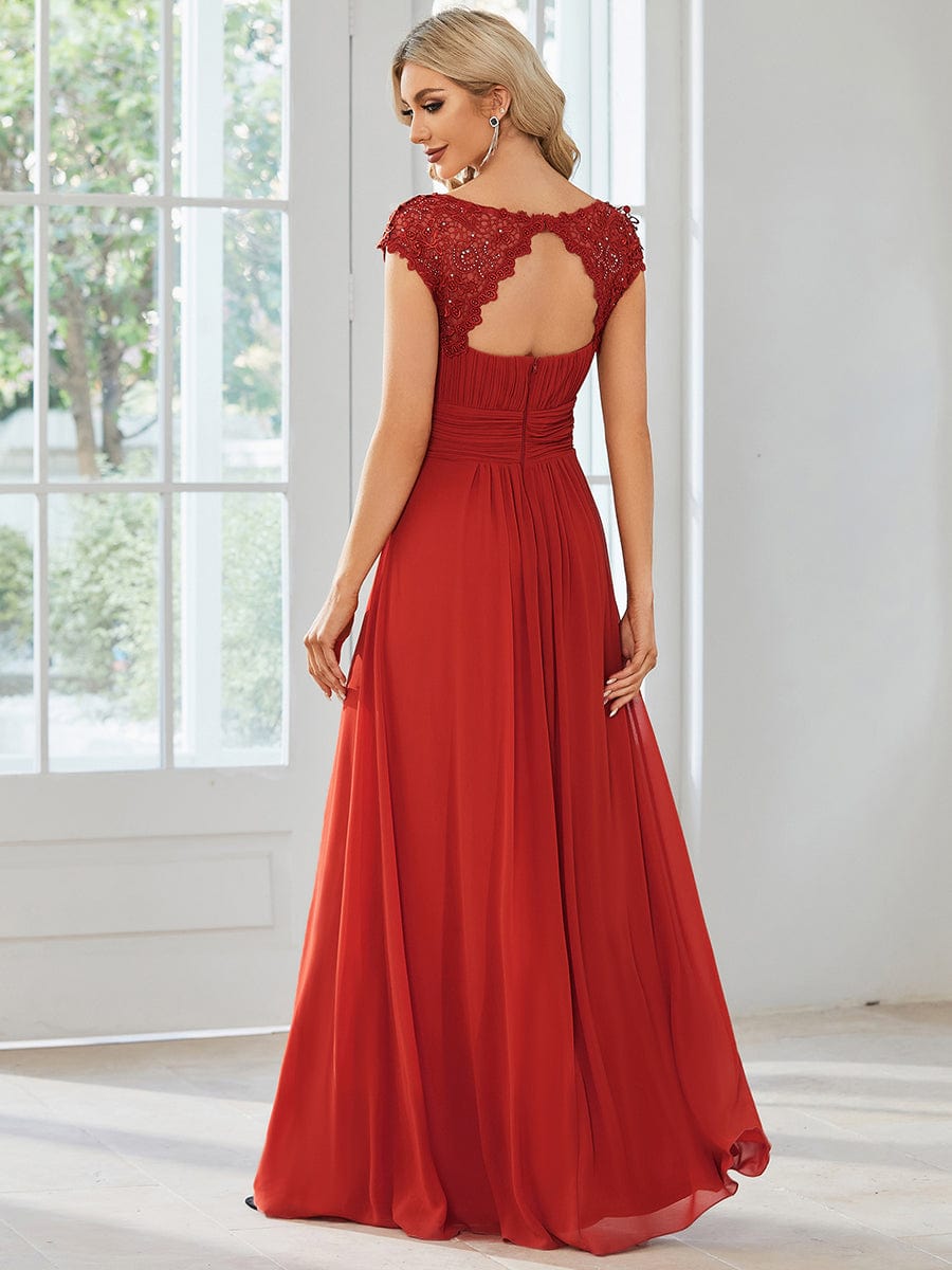 Flattering Cap Sleeve Chiffon Bridesmaid Dress #color_Red