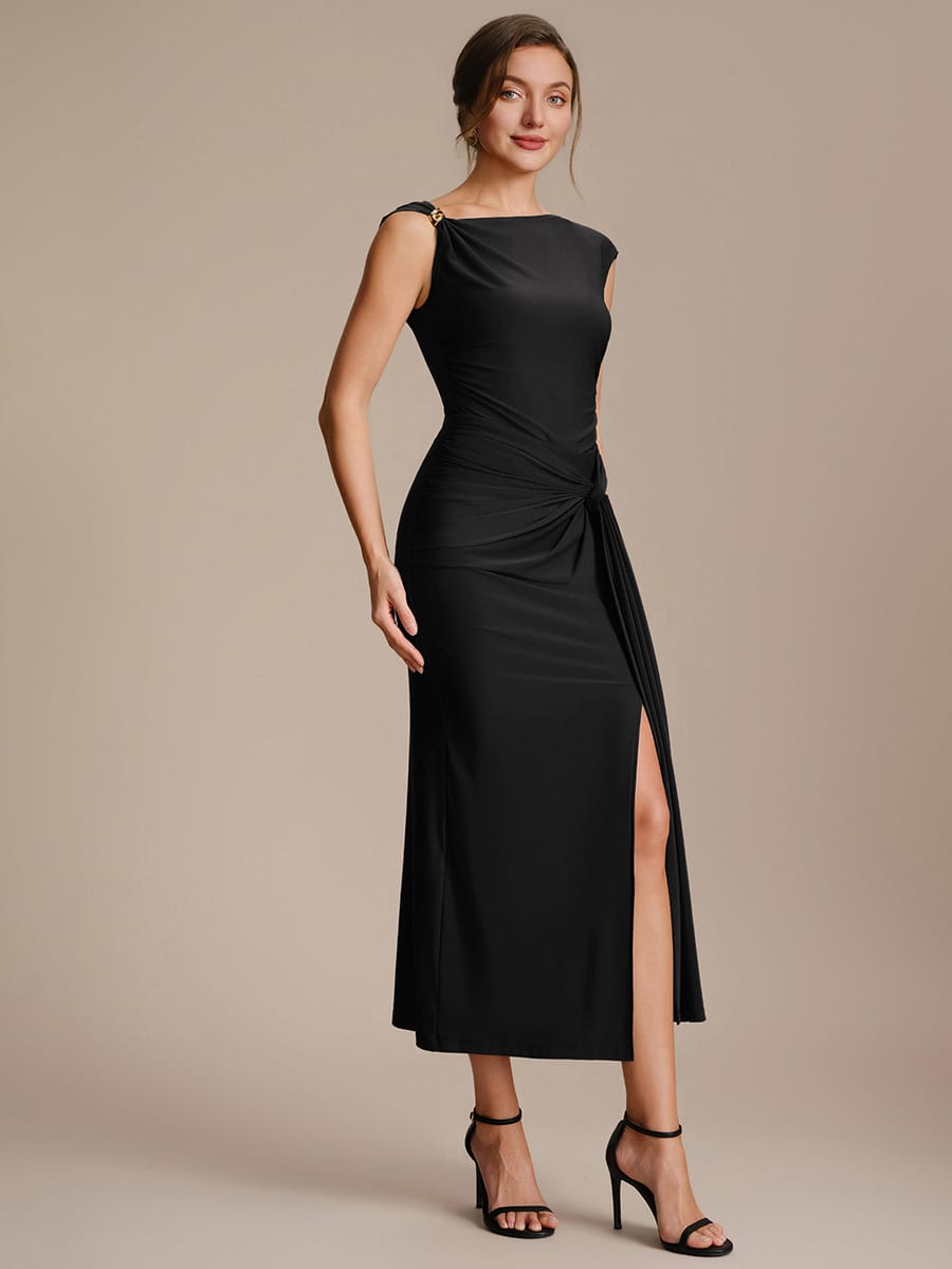 Slit Knit Bodycon Skirts #color_Black