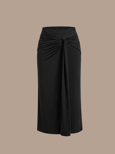 Slit Knit Bodycon Skirts #color_Black