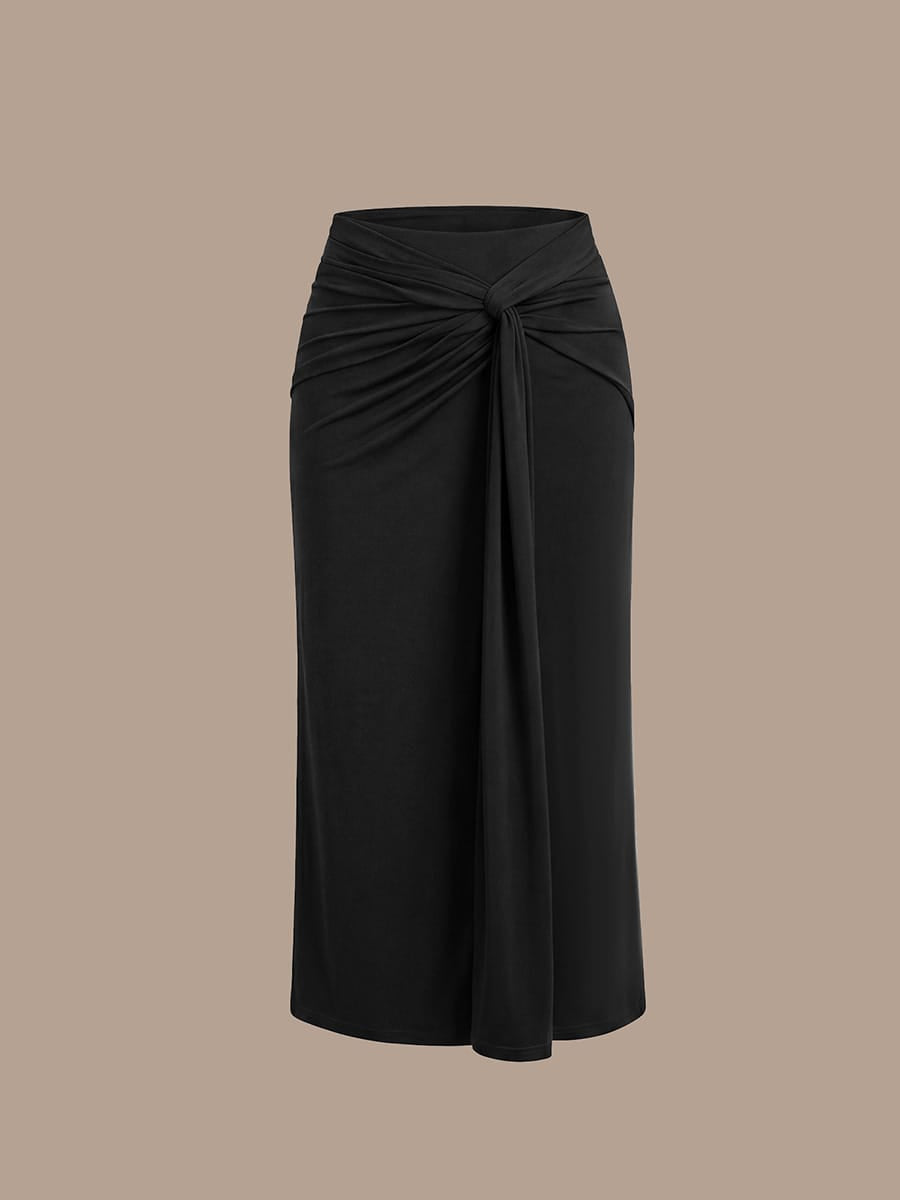 Slit Knit Bodycon Skirts #color_Black