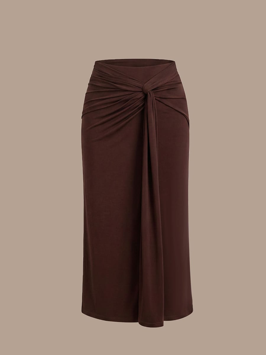 Slit Knit Bodycon Skirts #color_Chocolate Brown