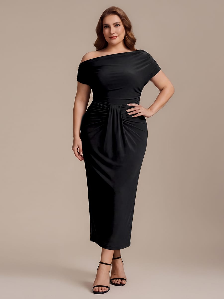 Knit Bodycon Midi Length,Tea Length Skirts #color_Black