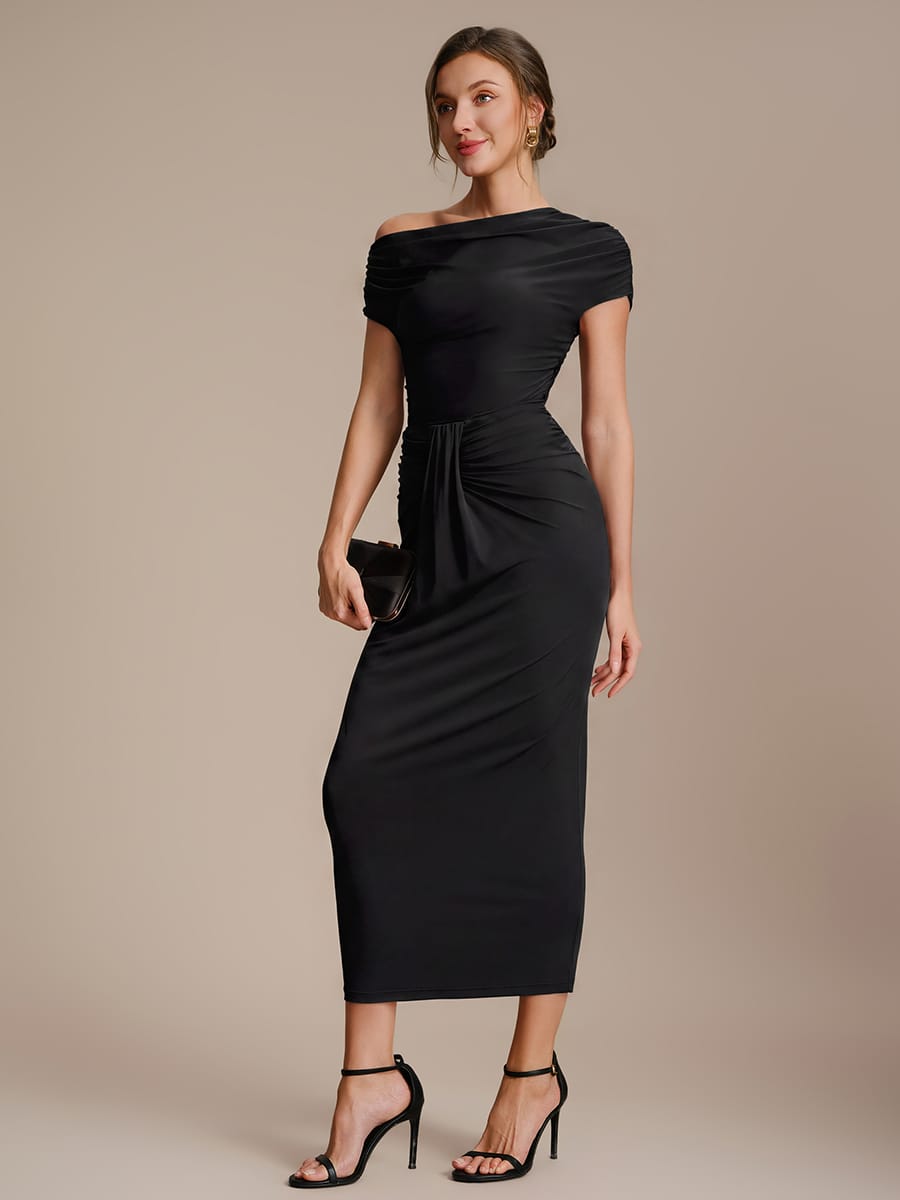 Knit Bodycon Midi Length,Tea Length Skirts #color_Black