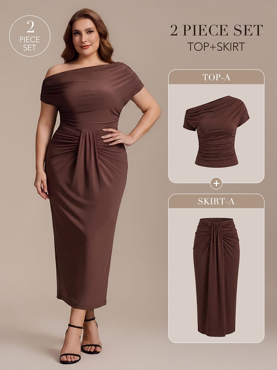 Knit Bodycon Midi Length,Tea Length Skirts #color_Chocolate Brown