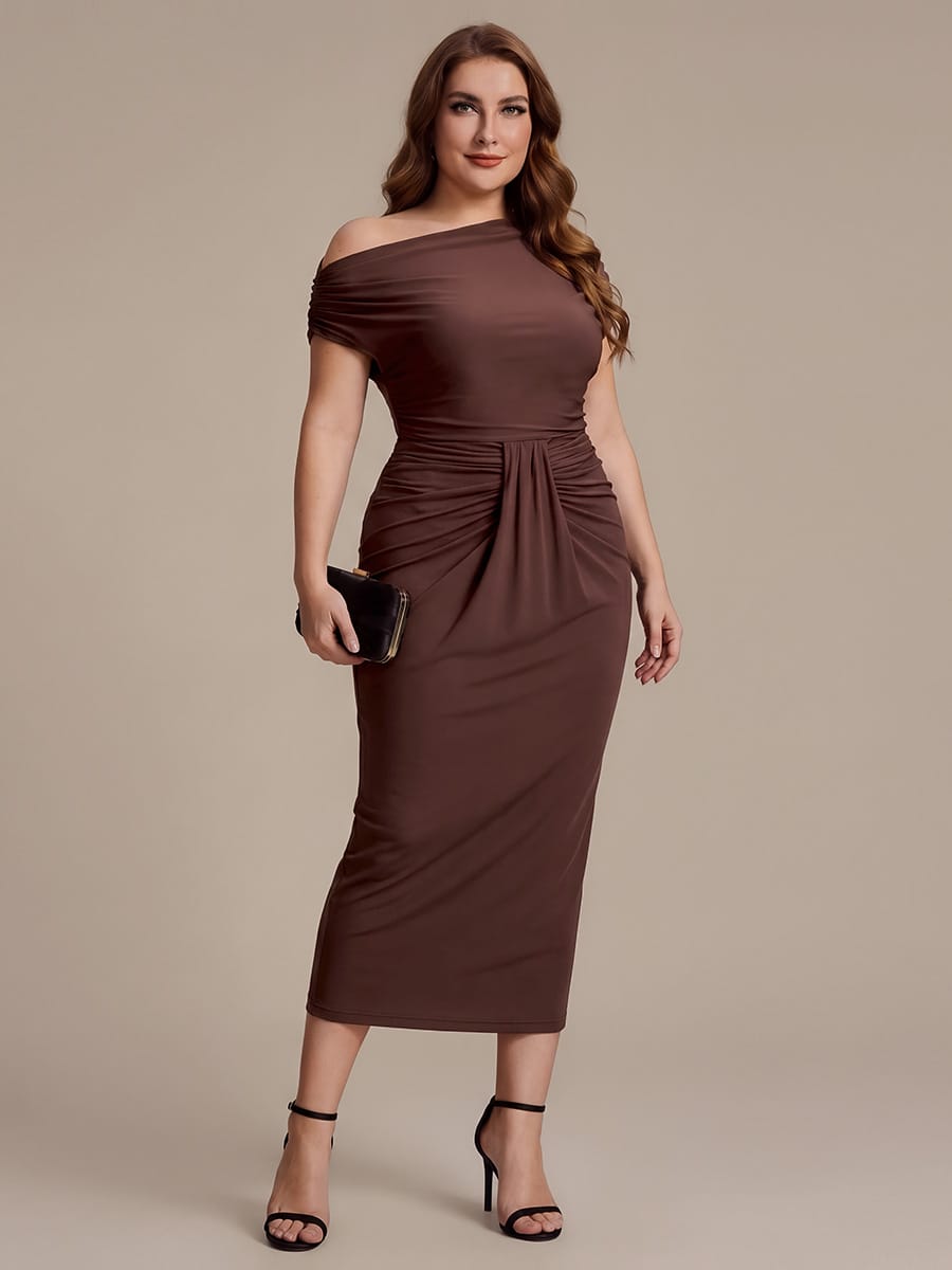 Knit Bodycon Midi Length,Tea Length Skirts #color_Chocolate Brown