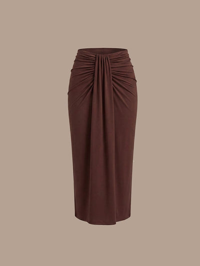 Knit Bodycon Midi Length,Tea Length Skirts #color_Chocolate Brown