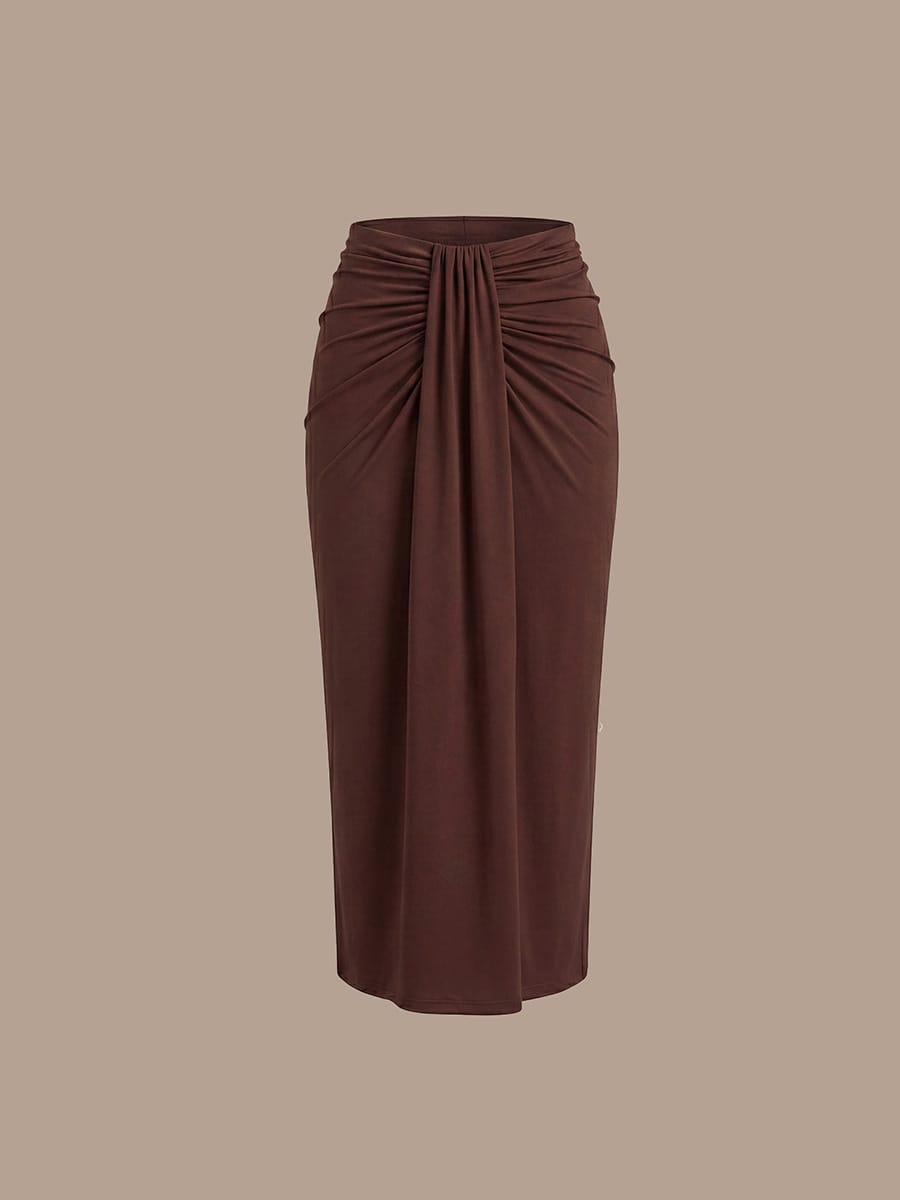 Knit Bodycon Midi Length,Tea Length Skirts #color_Chocolate Brown