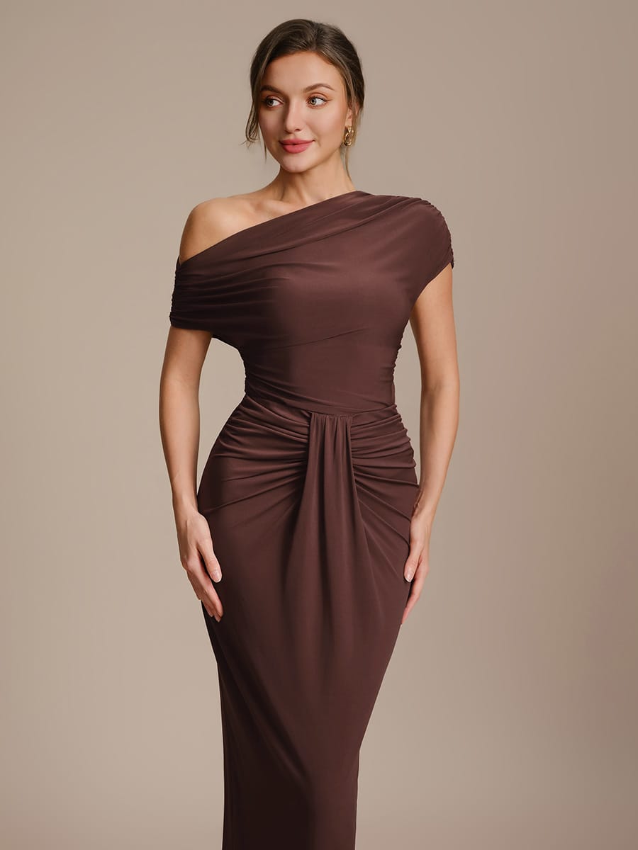 Knit Bodycon Midi Length,Tea Length Skirts #color_Chocolate Brown