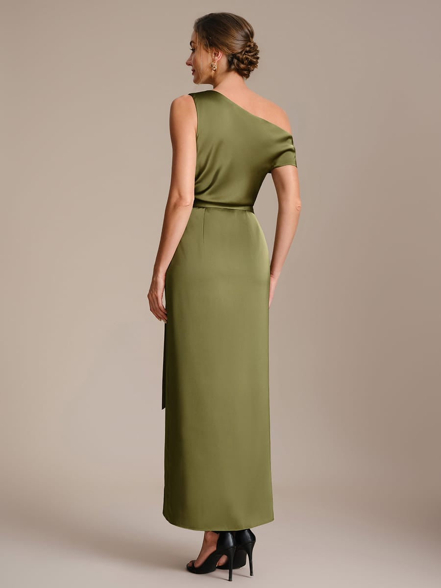 Slit Satin Sheath Skirts #color_Olive Green