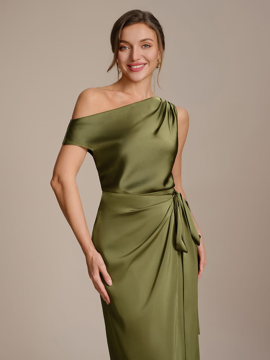 Slit Satin Sheath Skirts #color_Olive Green