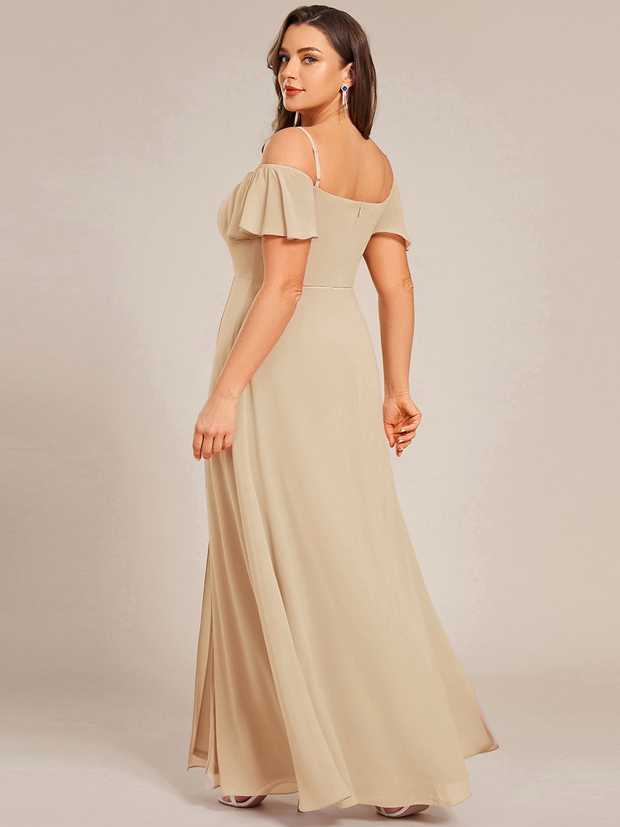 Cold-Shoulder High Split Floor Length Bridesmaid Dress #color_Champagne