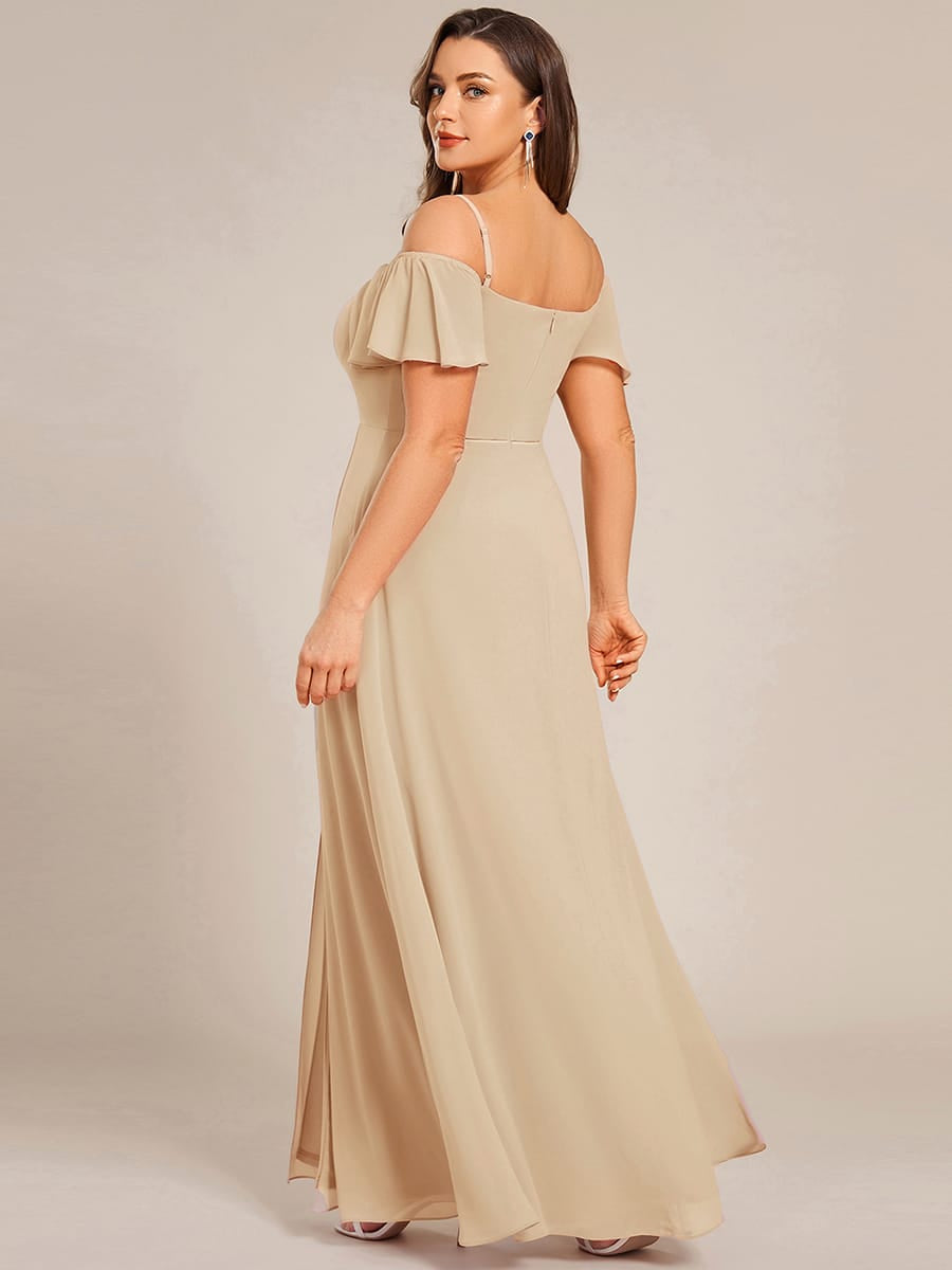 Stylish Cold-Shoulder Floor Length Bridesmaid Dress with Side Slit #color_Champagne