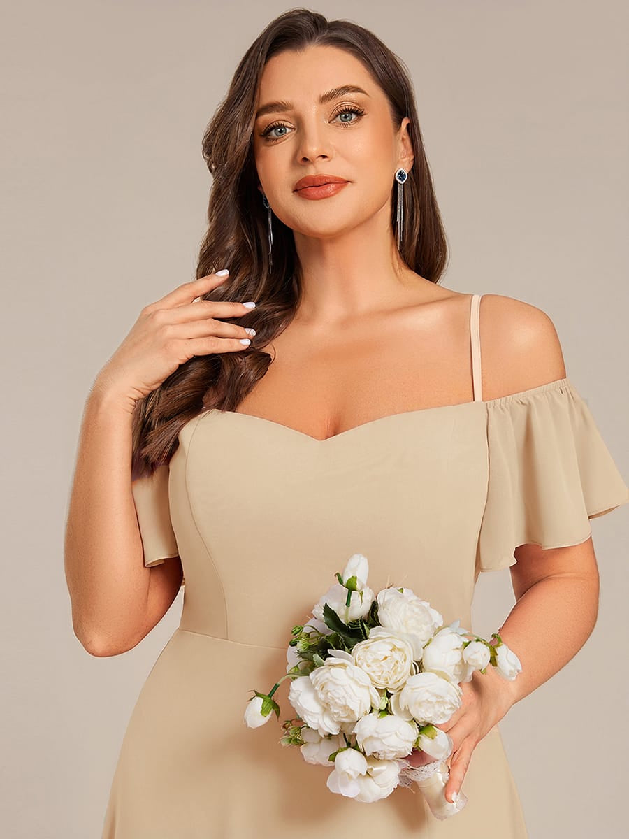 Stylish Cold-Shoulder Floor Length Bridesmaid Dress with Side Slit #color_Champagne