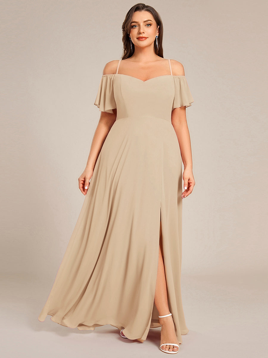 Cold-Shoulder High Split Floor Length Bridesmaid Dress #color_Champagne