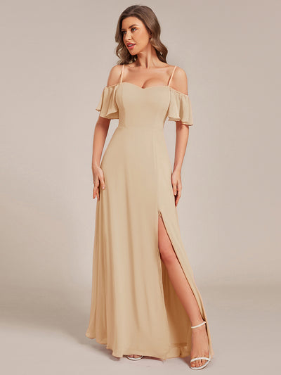 Cold-Shoulder High Split Floor Length Bridesmaid Dress #color_Champagne