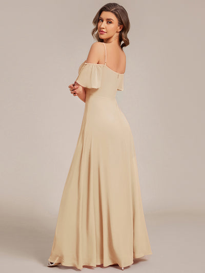 Cold-Shoulder High Split Floor Length Bridesmaid Dress #color_Champagne