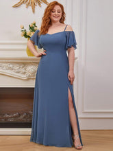 Plus-Size Cold-Shoulder V-neck Evening Dress with Side Slit #color_Dusty Navy