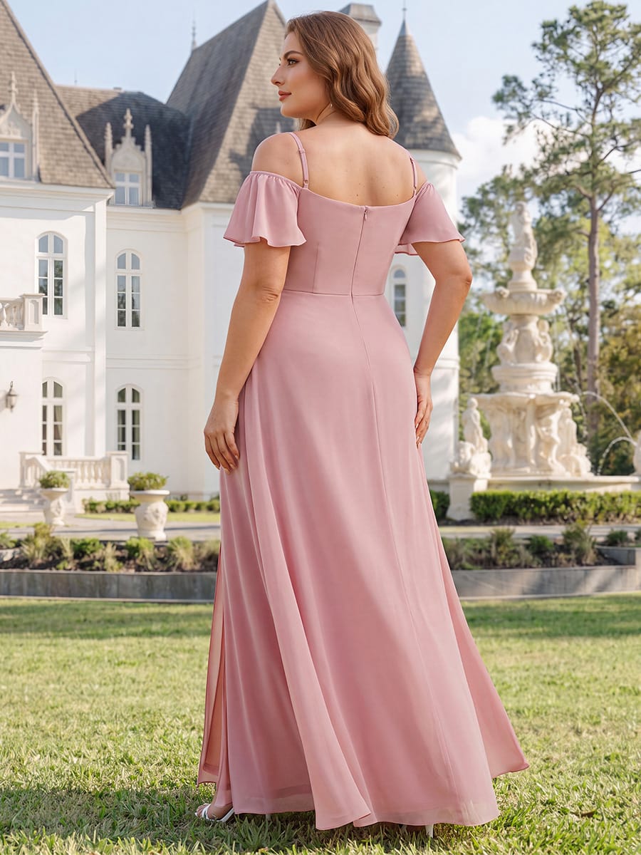Stylish Cold-Shoulder Floor Length Bridesmaid Dress with Side Slit #color_Dusty Rose