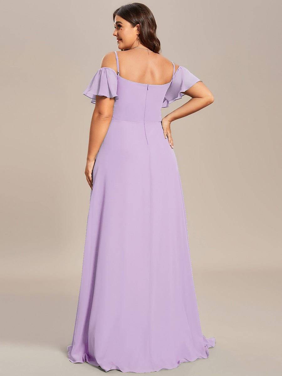 Stylish Cold-Shoulder Floor Length Bridesmaid Dress with Side Slit in Frosted Lilac #color_Frosted Lilac