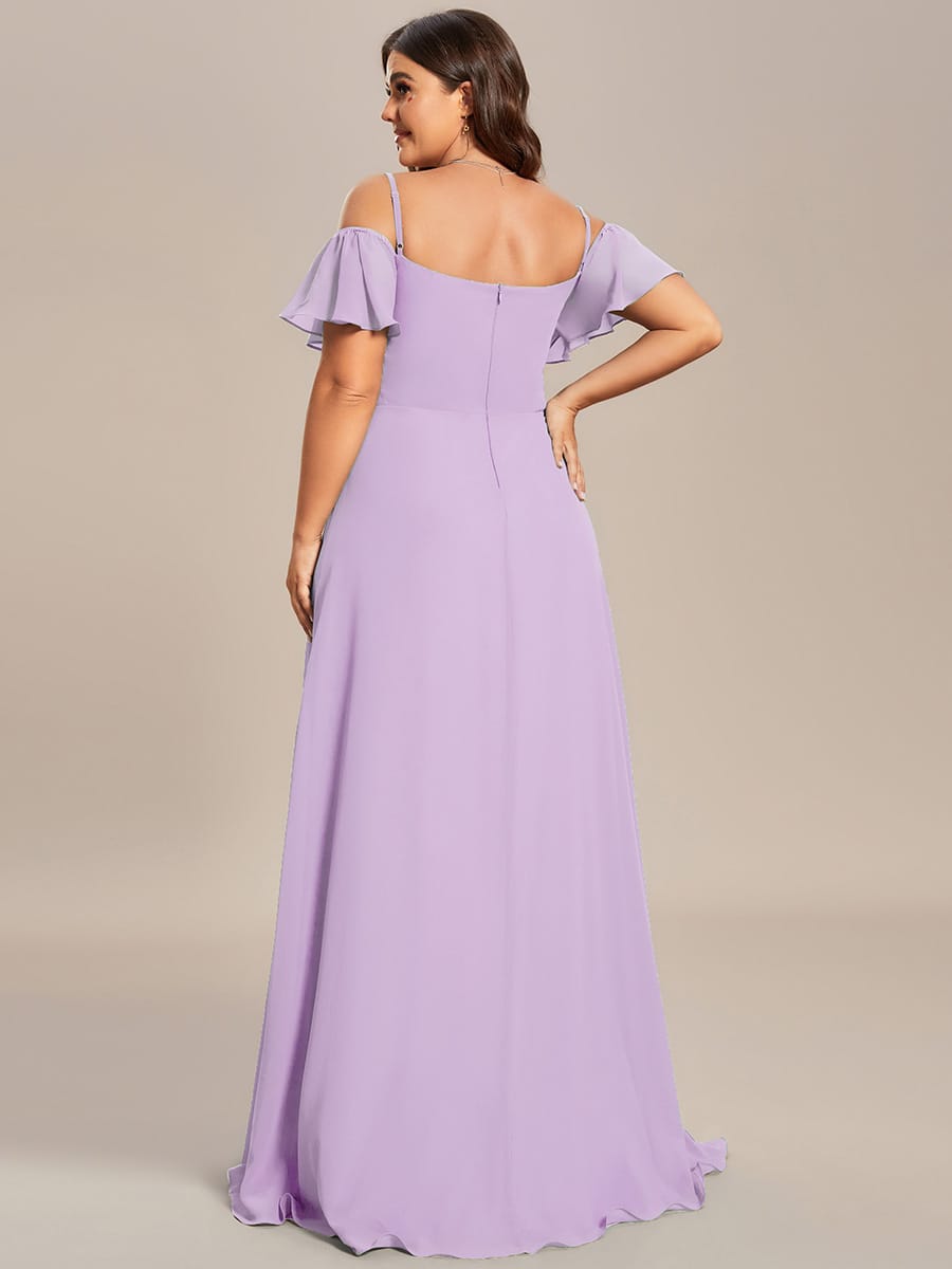 Stylish Cold-Shoulder Floor Length Bridesmaid Dress with Side Slit #color_Frosted Lilac