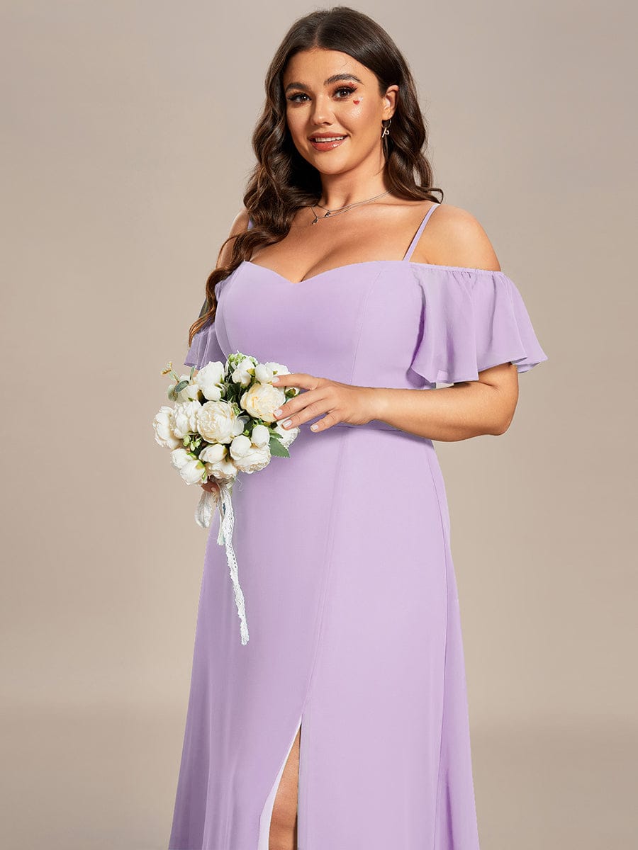 Stylish Cold-Shoulder Floor Length Bridesmaid Dress with Side Slit in Frosted Lilac #color_Frosted Lilac