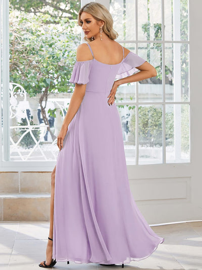 ever REYA|Stylish Cold-Shoulder Floor Length Bridesmaid Dress with Side Slit
