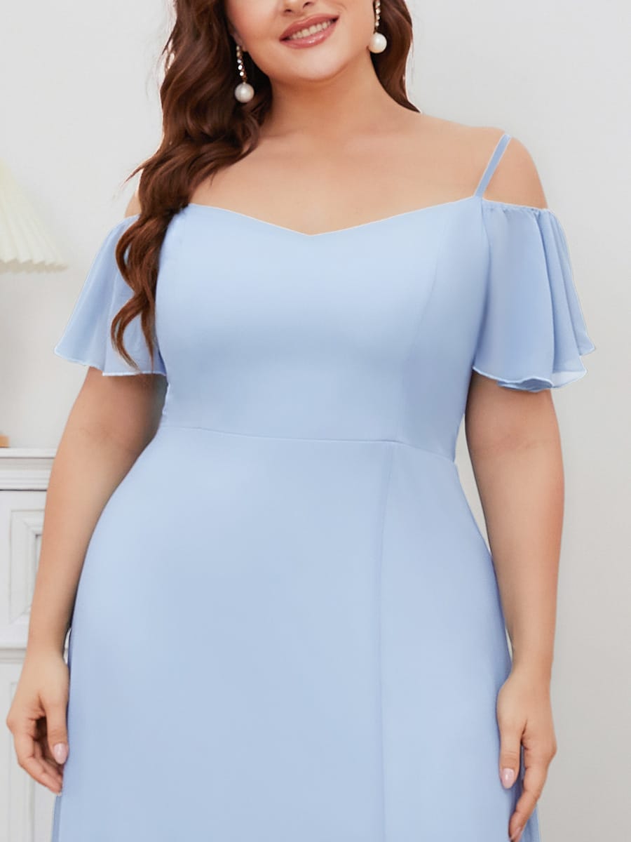 Stylish Cold-Shoulder Floor Length Bridesmaid Dress with Side Slit #color_Ice Blue