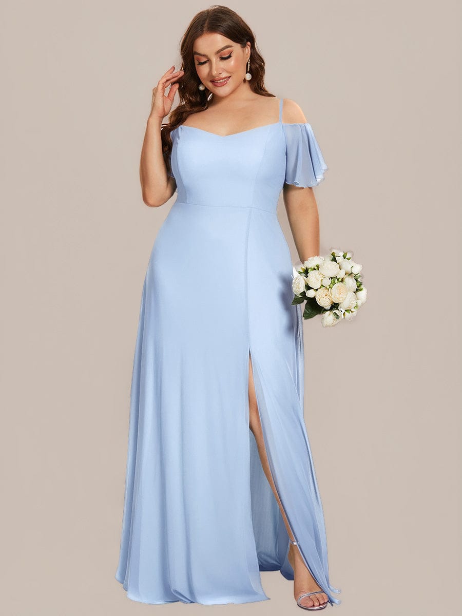 Cold-Shoulder High Split Floor Length Bridesmaid Dress #color_Ice Blue