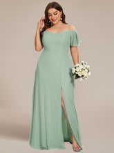 Plus-Size Cold-Shoulder V-neck Evening Dress with Side Slit #color_Mint Green