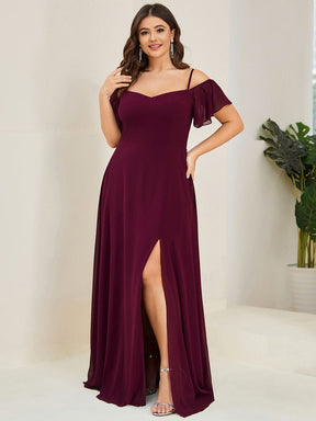 Stylish Cold-Shoulder Floor Length Bridesmaid Dress with Side Slit