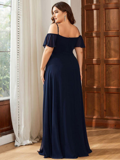 pretty REYA|Plus-Size Cold-Shoulder V-neck Bridesmaid Dress with Side Slit