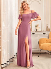 Stylish Cold-Shoulder Floor Length Bridesmaid Dress with Side Slit #color_Purple Orchid