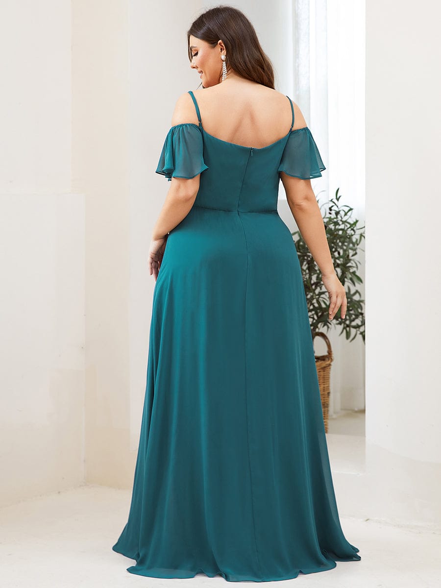 Plus-Size Cold-Shoulder V-neck Bridesmaid Dress with Side Slit