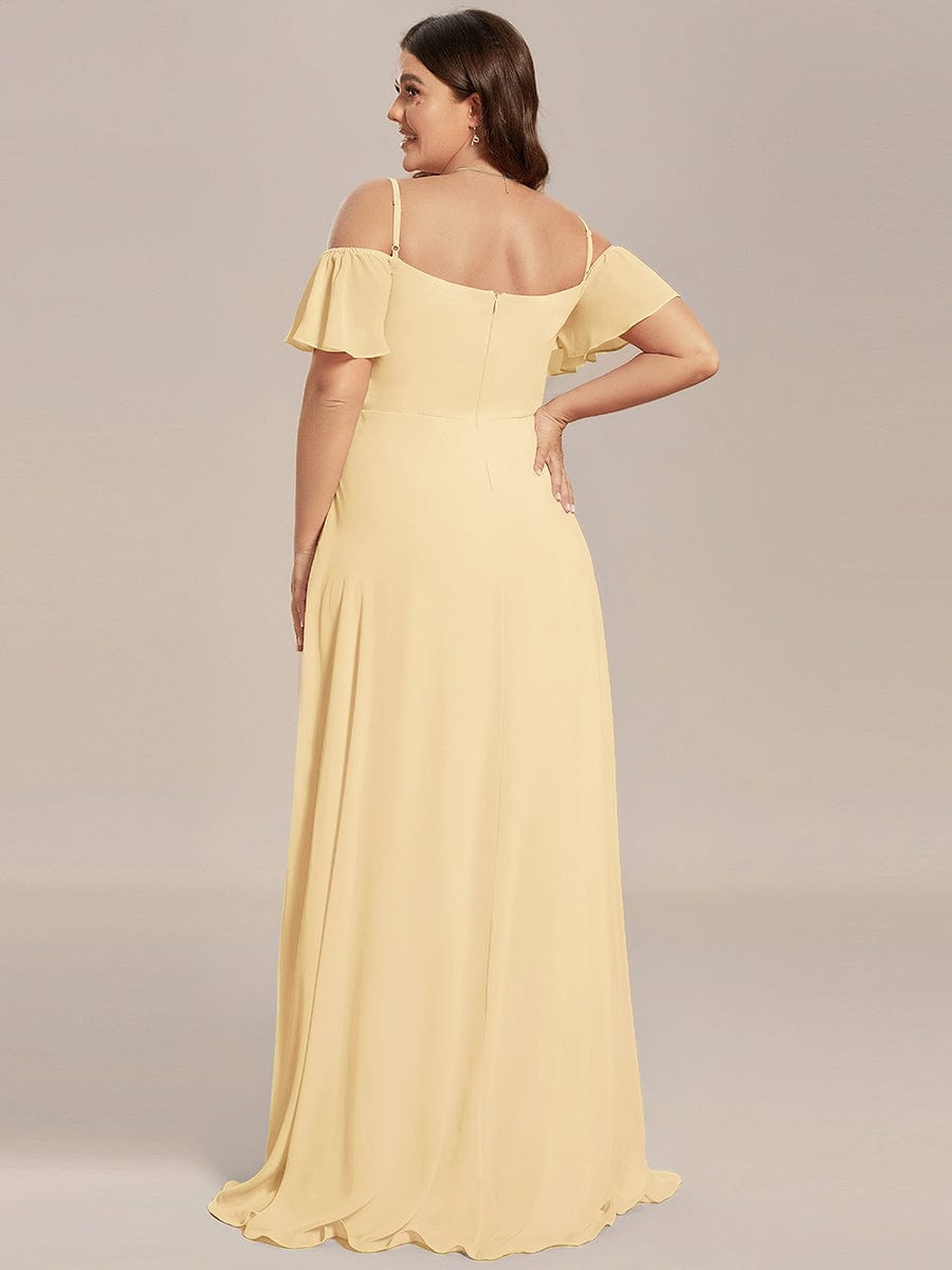 Stylish Cold-Shoulder Floor Length Bridesmaid Dress with Side Slit #color_Yellow