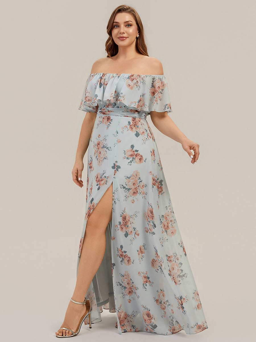 Women's Off-The-Shoulder Ruffle Thigh Split Bridesmaid Dresses #color_Amber Bloom