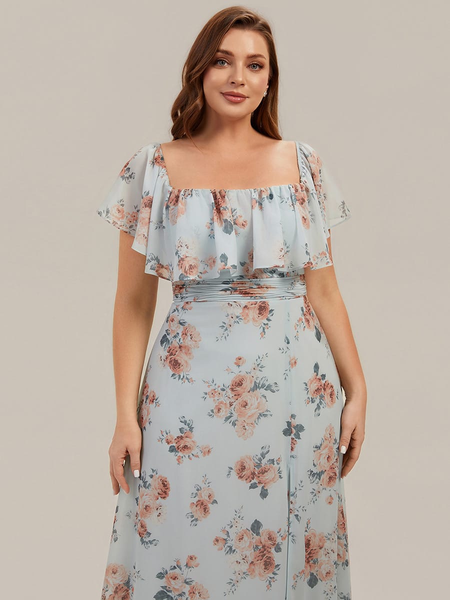 Women's Off-The-Shoulder Ruffle Thigh Split Bridesmaid Dresses #color_Amber Bloom
