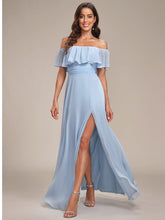 Off The Shoulder Bridesmaid Dresses Side Split Maxi #color_Sky Blue