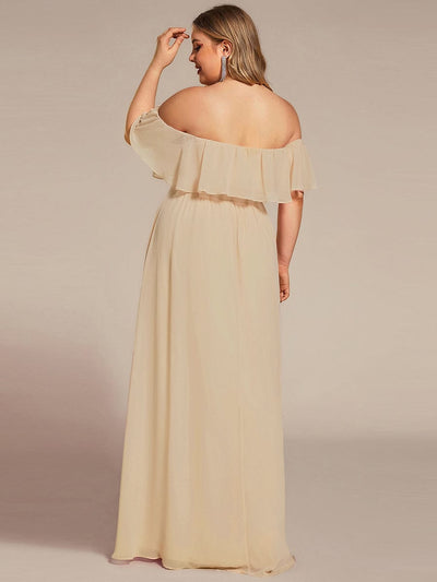 Women's Off-The-Shoulder Ruffle Thigh Split Plus Size Bridesmaid Dress #color_Champagne