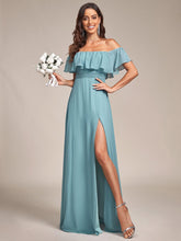 Off The Shoulder Bridesmaid Dresses Side Split Maxi #color_Dusty Blue