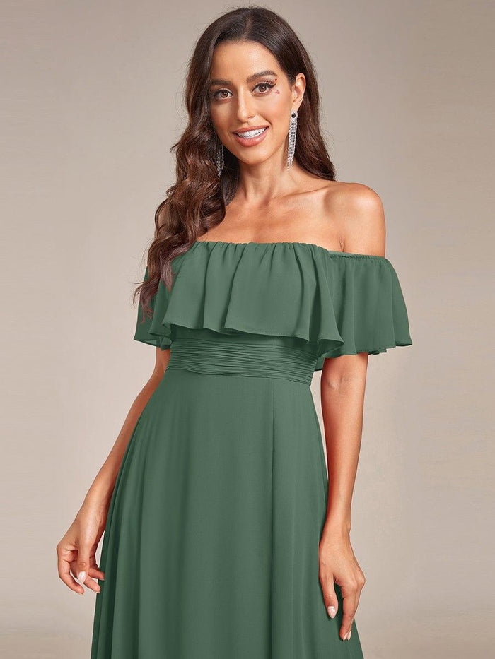 Off-the-Shoulder Ruffled A-Line Chiffon Bridesmaid Dress in Dusk