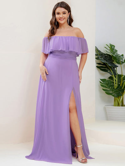 ever ÉMILE|Women's Off-The-Shoulder Ruffle Thigh Split Bridesmaid Dresses