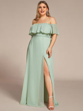 Women's Off-The-Shoulder Ruffle Thigh Split Plus Size Bridesmaid Dress #color_Mint Green