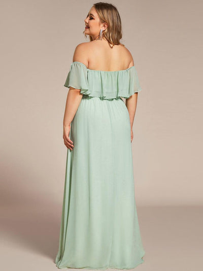 Women's Off-The-Shoulder Ruffle Thigh Split Plus Size Bridesmaid Dress #color_Mint Green